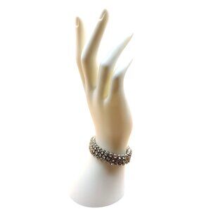 Vintage Expandable Bracelet, 3 Row Crystal Bling Stretch Bangle, Silver Tone